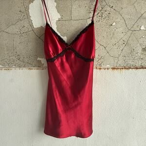 Red Satin Lace Trim Mini Slip Dress Coquette Lingeriecore Size XL